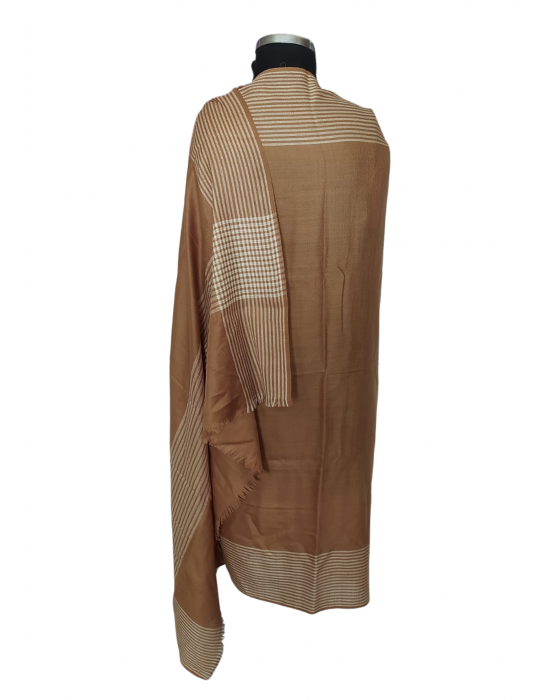 Wool blend shawl with side border brown
